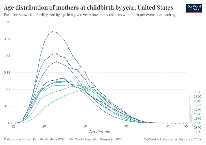 A thumbnail of the "Age distribution of mothers at childbirth by year" chart
